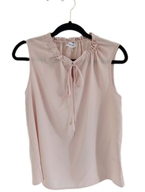 🖤 Calvin Klein Blush Pink Sleeveless Blouse Tie Neck Ruffle Collar - Size Small